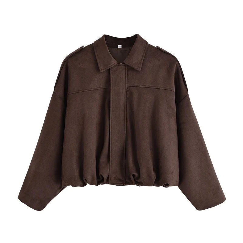 Damen Oversize Wildlederimitat-Kurzjacke Nord Taschen