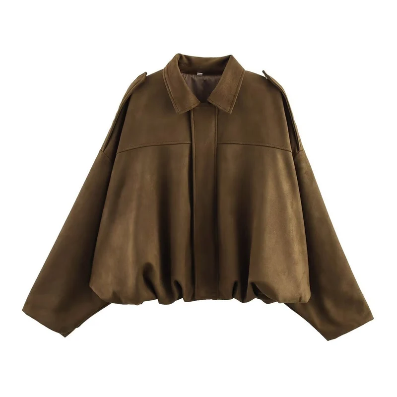 Damen Oversize Wildlederimitat-Kurzjacke Nord Taschen
