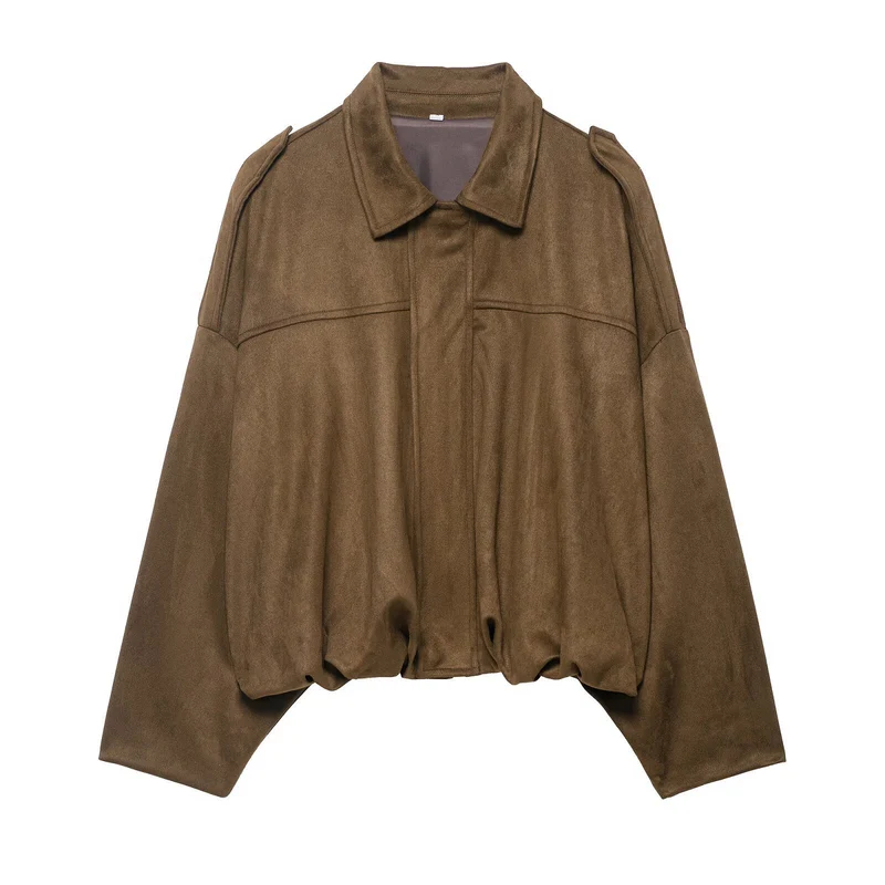 Damen Oversize Wildlederimitat-Kurzjacke Nord Taschen