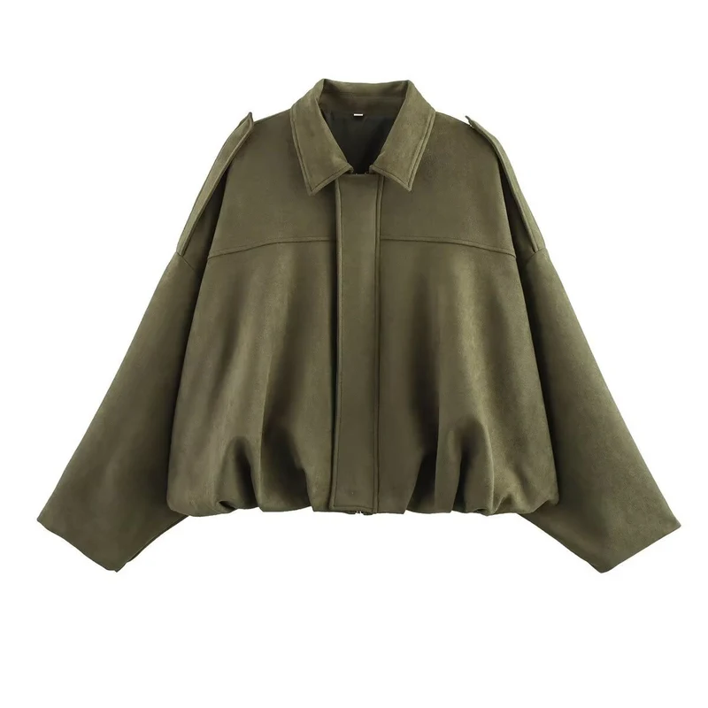 Damen Oversize Wildlederimitat-Kurzjacke Nord Taschen