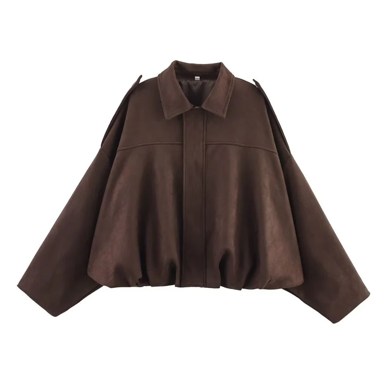 Damen Oversize Wildlederimitat-Kurzjacke Nord Taschen