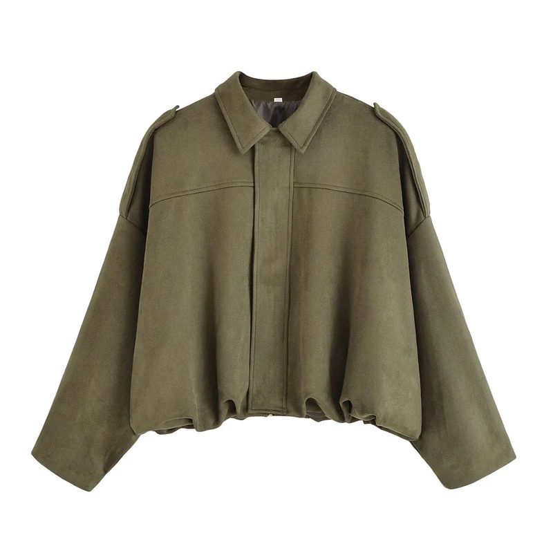 Damen Oversize Wildlederimitat-Kurzjacke Nord Taschen