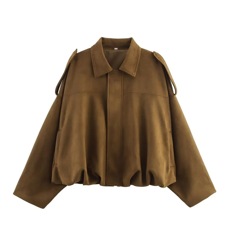 Damen Oversize Wildlederimitat-Kurzjacke Nord Taschen
