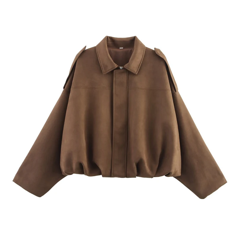 Damen Oversize Wildlederimitat-Kurzjacke Nord Taschen