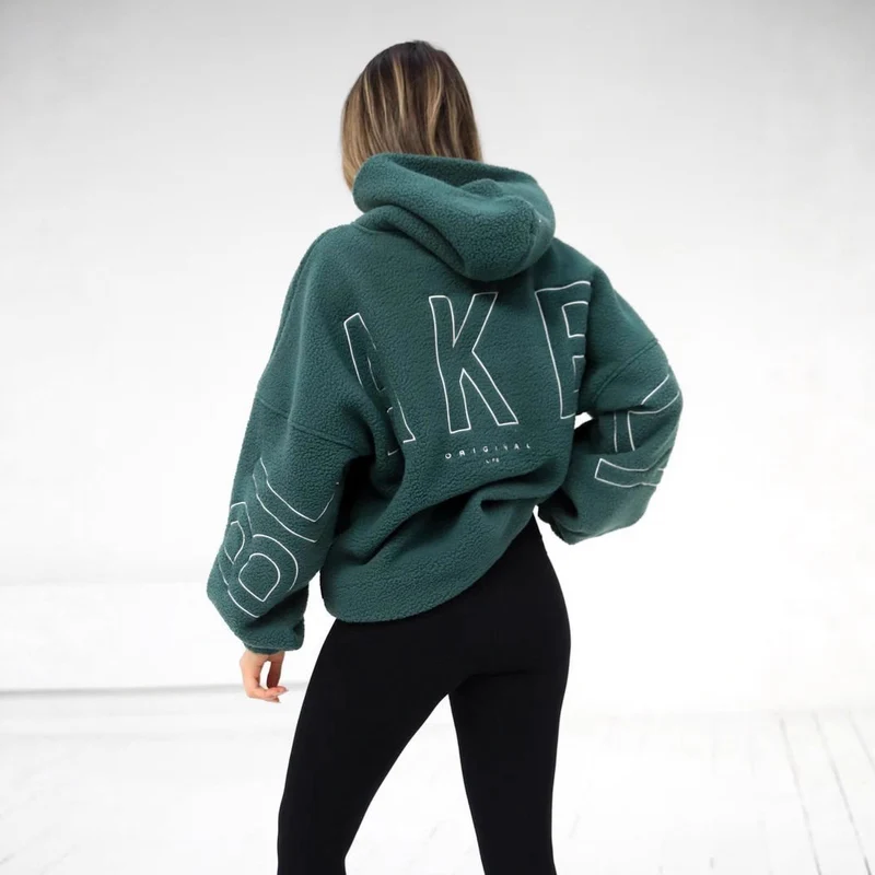 Damen Oversize Teddy-Fleece-Hoodie mit Logostickerei Nord Taschen