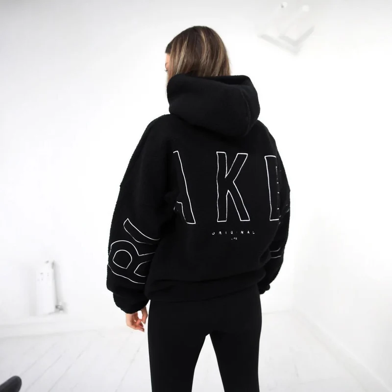 Damen Oversize Teddy-Fleece-Hoodie mit Logostickerei Nord Taschen