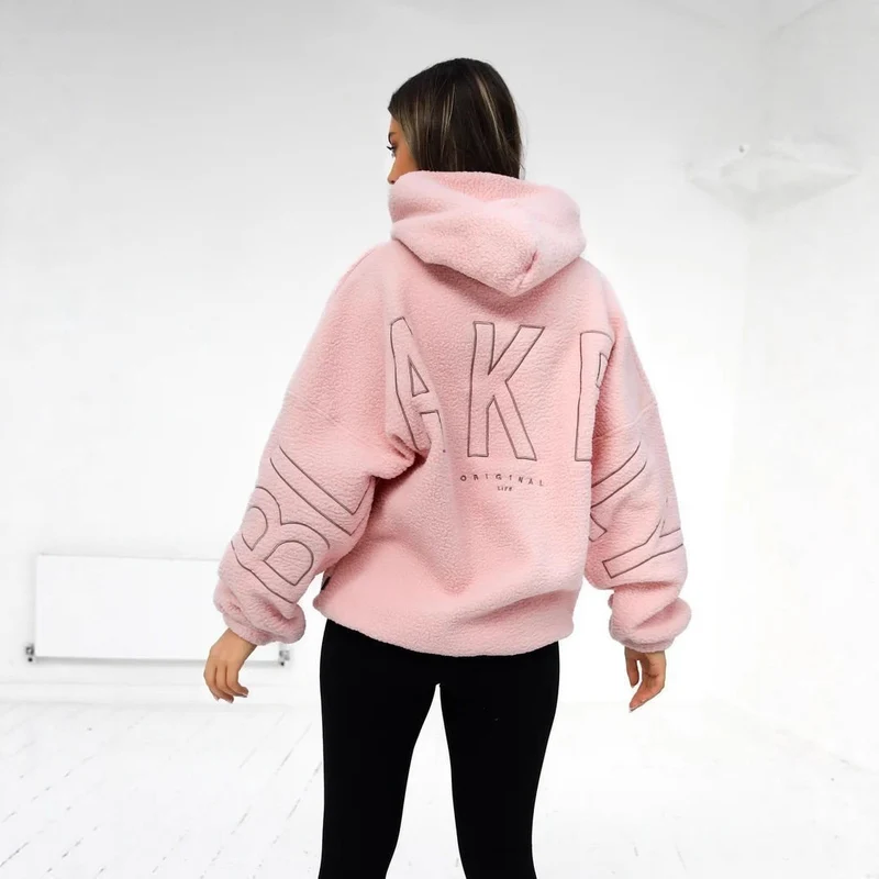 Damen Oversize Teddy-Fleece-Hoodie mit Logostickerei Nord Taschen