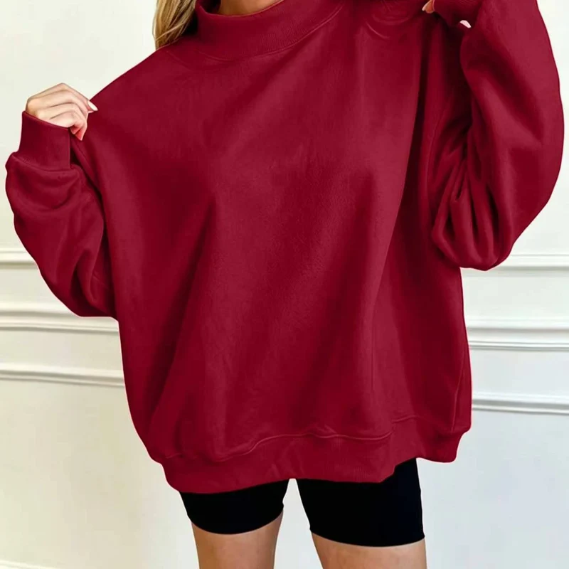 Damen Oversize Sweatshirt mit Stehkragen und Ballonärmeln Nord Taschen