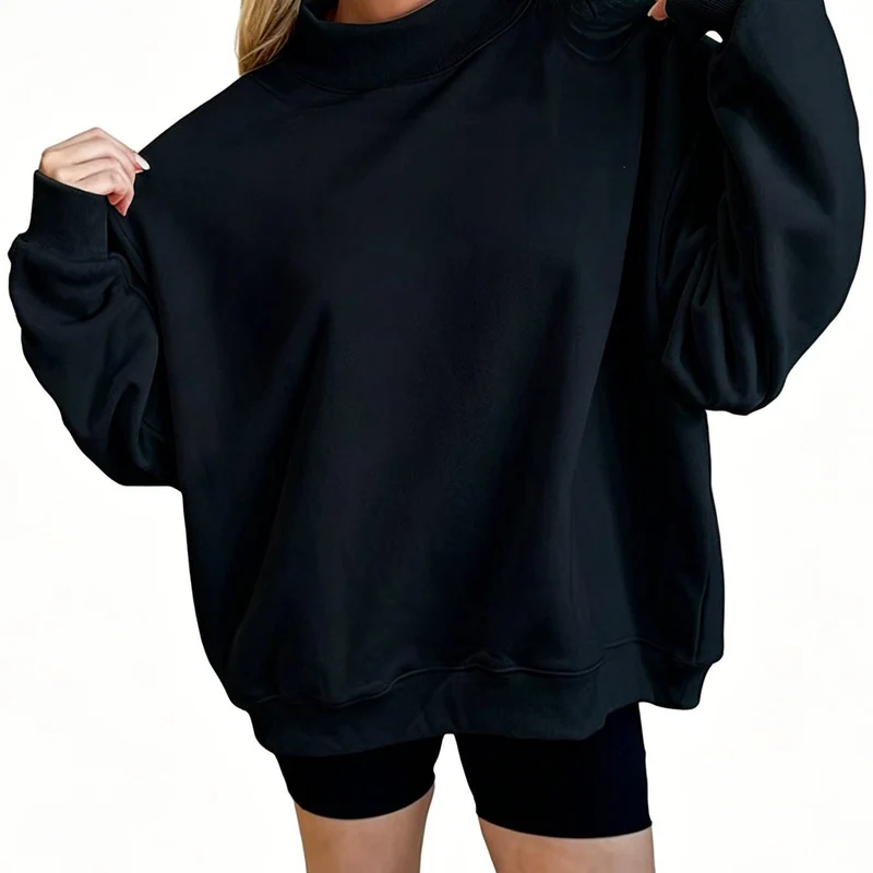 Damen Oversize Sweatshirt mit Stehkragen und Ballonärmeln Nord Taschen