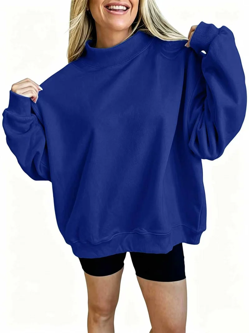 Damen Oversize Sweatshirt mit Stehkragen und Ballonärmeln Nord Taschen