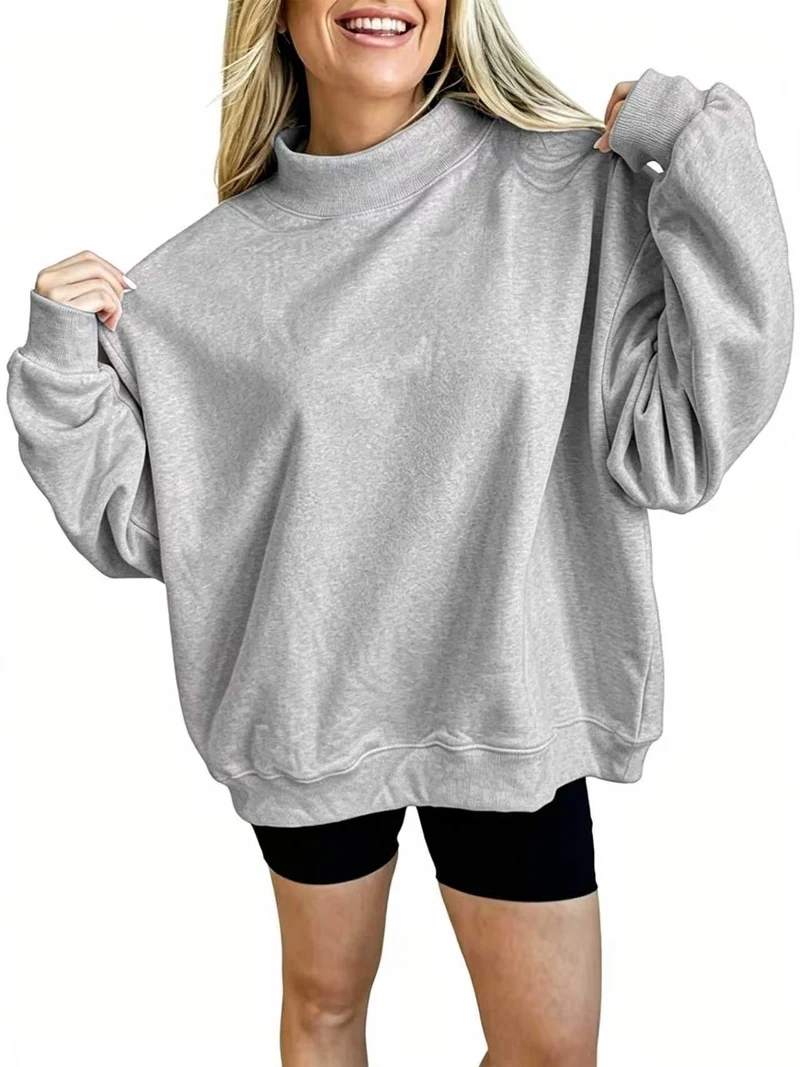 Damen Oversize Sweatshirt mit Stehkragen und Ballonärmeln Nord Taschen