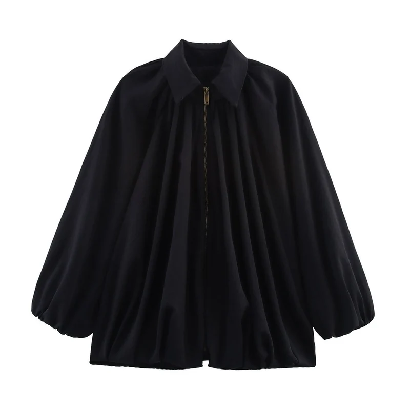 Damen Oversize-Hemdbluse mit Reißverschluss, Kräuselung und Ballonärmeln Nord Taschen