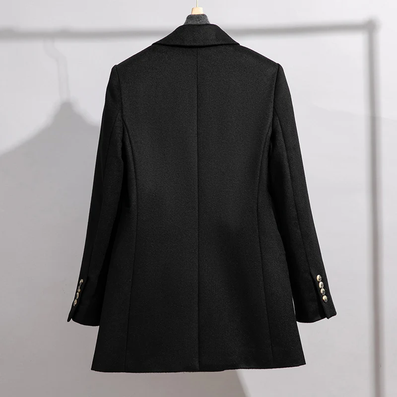 Herren Doppelreihiger Wollblend-Mantel mit kastiger Silhouette und goldenen Schmuckknöpfen Nord Taschen
