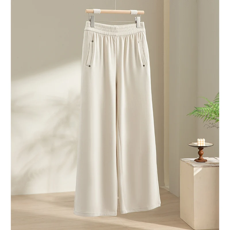 Damen Weite Satin-Loungehose mit elastischem Bund und Eingrifftaschen Nord Taschen