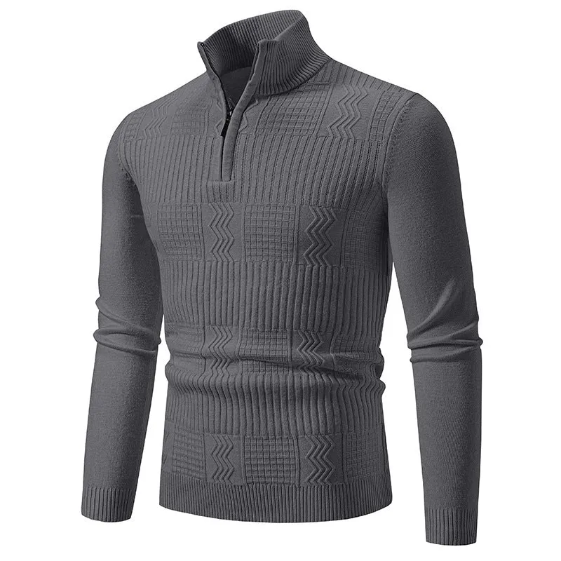 Herren Strukturierter Halbzip-Mockneck-Pullover mit Zopfmuster Nord Taschen