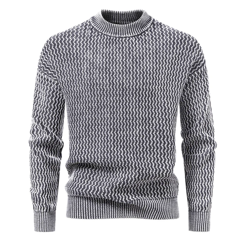 Herren Strukturierter Feinstrick-Pullover mit Stehkragen und Zickzackmuster Nord Taschen