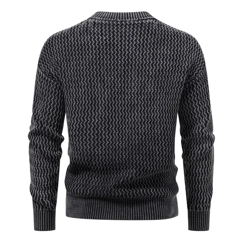 Herren Strukturierter Feinstrick-Pullover mit Stehkragen und Zickzackmuster Nord Taschen