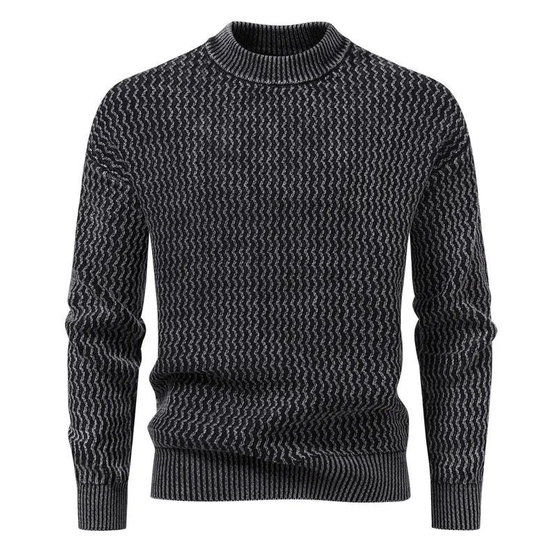 Herren Strukturierter Feinstrick-Pullover mit Stehkragen und Zickzackmuster Nord Taschen