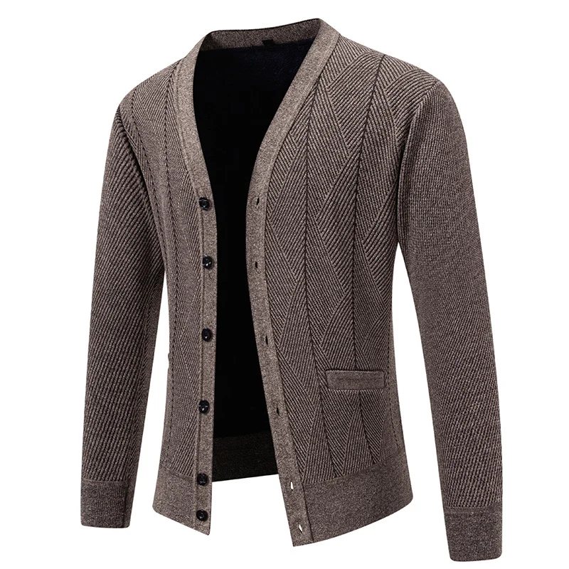 Herren Strukturierter Feinstrick-Cardigan mit Chevron‑Muster, V‑Ausschnitt und Eingrifftaschen Nord Taschen