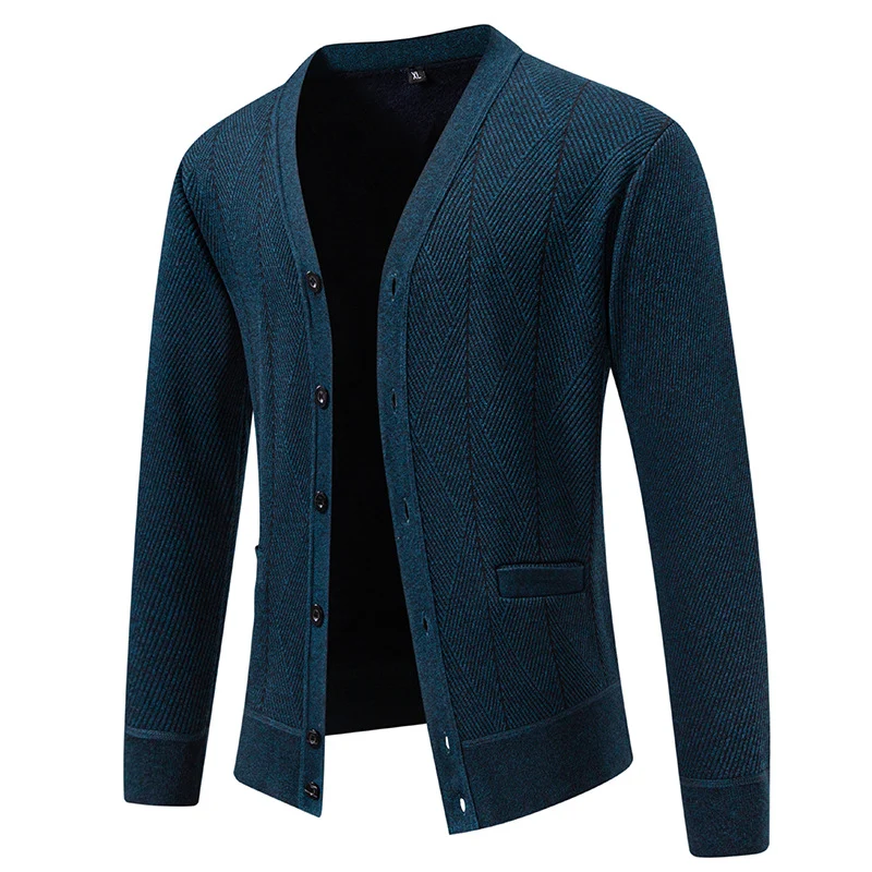 Herren Strukturierter Feinstrick-Cardigan mit Chevron‑Muster, V‑Ausschnitt und Eingrifftaschen Nord Taschen