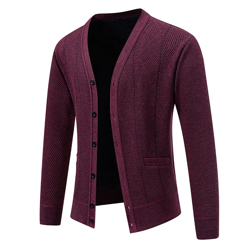 Herren Strukturierter Feinstrick-Cardigan mit Chevron‑Muster, V‑Ausschnitt und Eingrifftaschen Nord Taschen