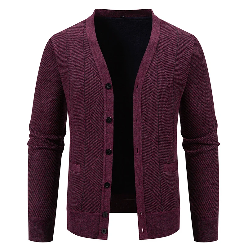 Herren Strukturierter Feinstrick-Cardigan mit Chevron‑Muster, V‑Ausschnitt und Eingrifftaschen Nord Taschen