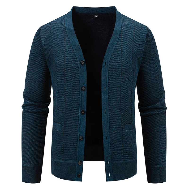 Herren Strukturierter Feinstrick-Cardigan mit Chevron‑Muster, V‑Ausschnitt und Eingrifftaschen Nord Taschen