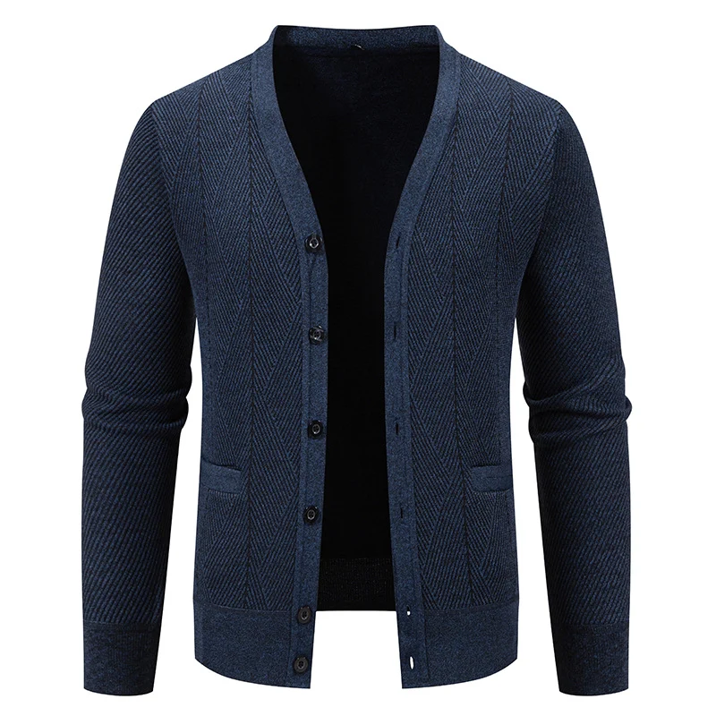 Herren Strukturierter Feinstrick-Cardigan mit Chevron‑Muster, V‑Ausschnitt und Eingrifftaschen Nord Taschen
