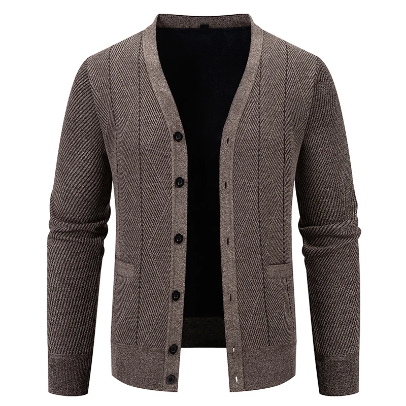 Herren Strukturierter Feinstrick-Cardigan mit Chevron‑Muster, V‑Ausschnitt und Eingrifftaschen Nord Taschen