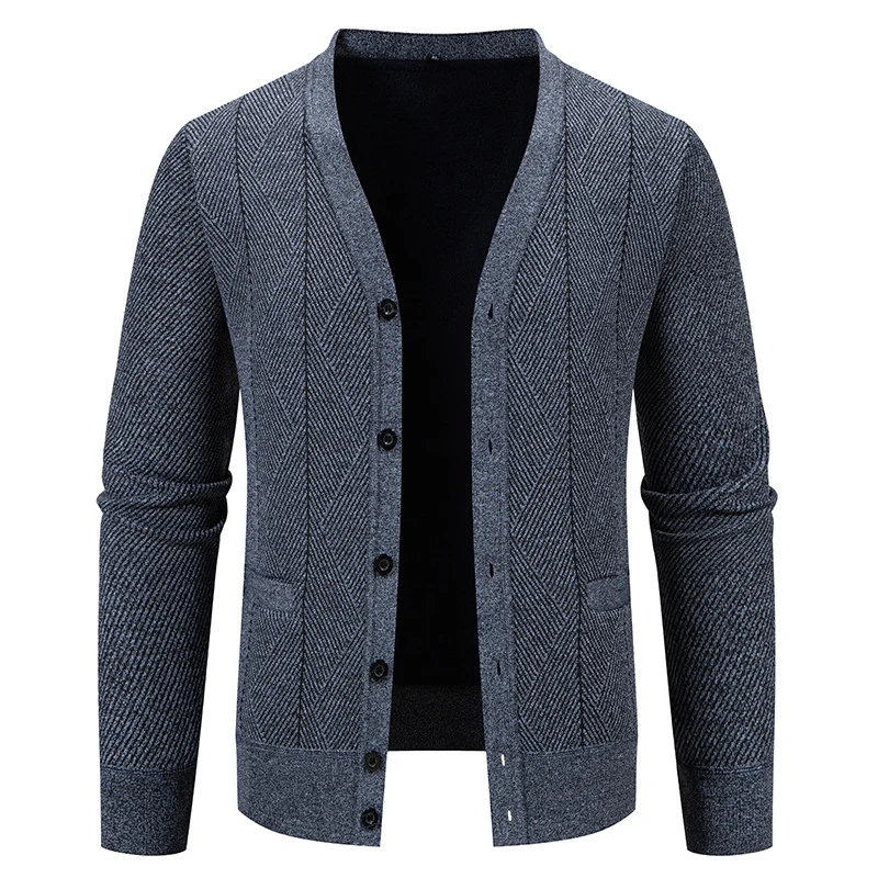 Herren Strukturierter Feinstrick-Cardigan mit Chevron‑Muster, V‑Ausschnitt und Eingrifftaschen Nord Taschen