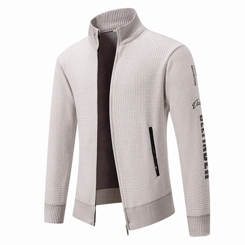 Herren Strukturierte Strickzipjacke mit Waffelstruktur, Stehkragen und Reißverschlusstaschen Nord Taschen