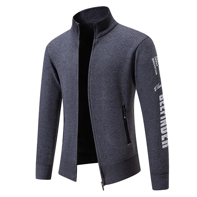 Herren Strukturierte Strickzipjacke mit Waffelstruktur, Stehkragen und Reißverschlusstaschen Nord Taschen