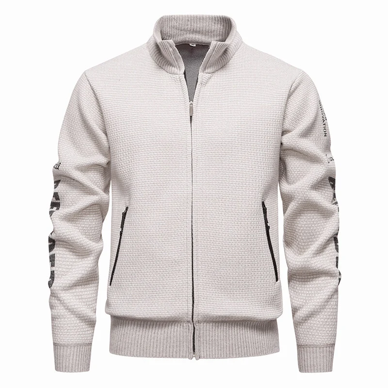 Herren Strukturierte Strickzipjacke mit Waffelstruktur, Stehkragen und Reißverschlusstaschen Nord Taschen