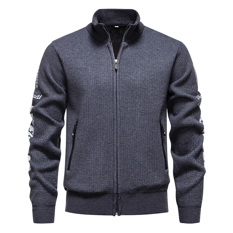 Herren Strukturierte Strickzipjacke mit Waffelstruktur, Stehkragen und Reißverschlusstaschen Nord Taschen