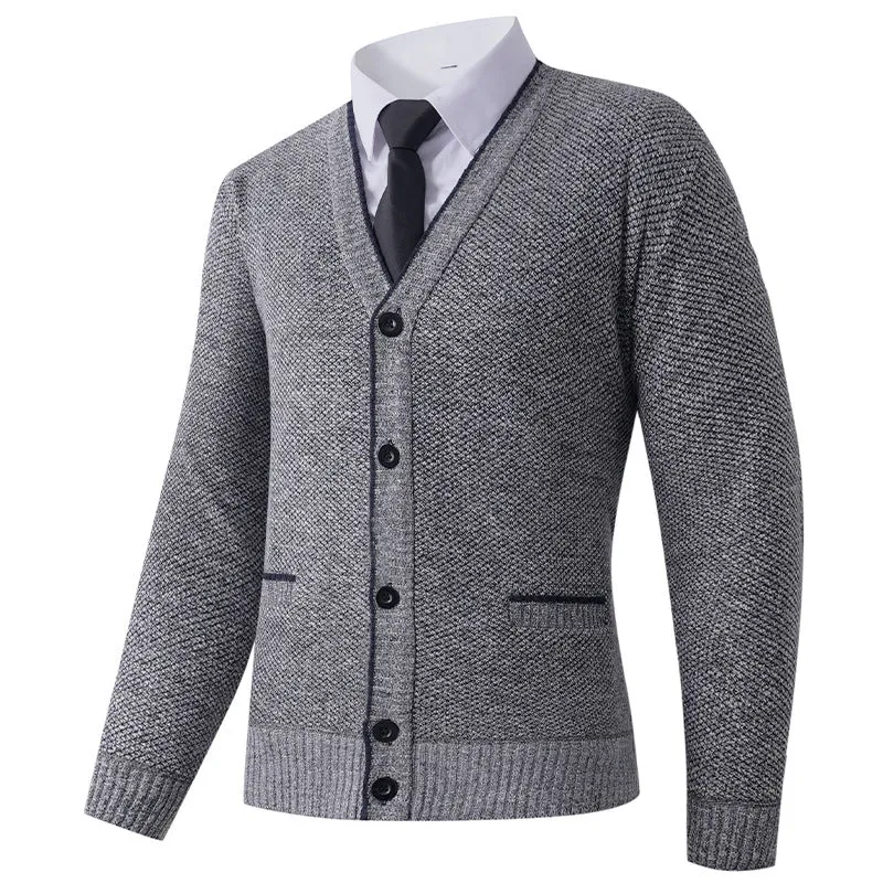 Herren Strukturierte Strickcardigan mit V-Ausschnitt, Knopfleiste und Eingrifftaschen Nord Taschen