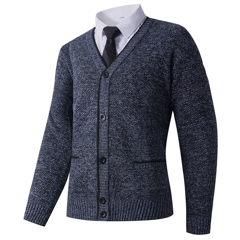 Herren Strukturierte Strickcardigan mit V-Ausschnitt, Knopfleiste und Eingrifftaschen Nord Taschen