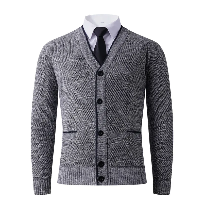 Herren Strukturierte Strickcardigan mit V-Ausschnitt, Knopfleiste und Eingrifftaschen Nord Taschen