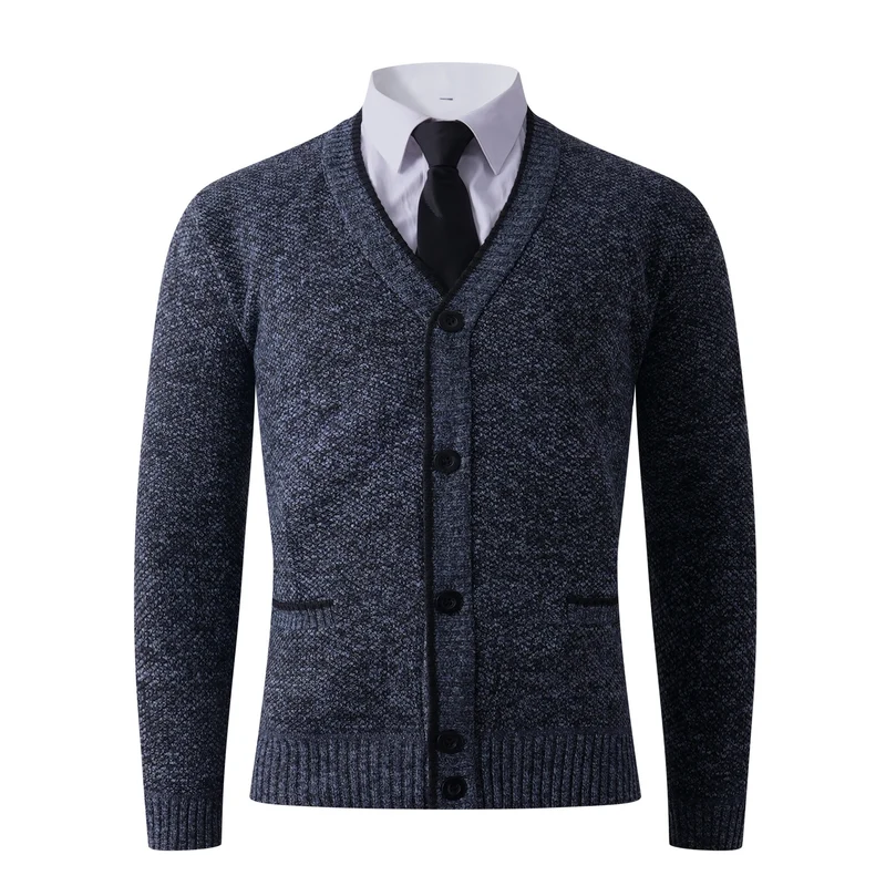 Herren Strukturierte Strickcardigan mit V-Ausschnitt, Knopfleiste und Eingrifftaschen Nord Taschen