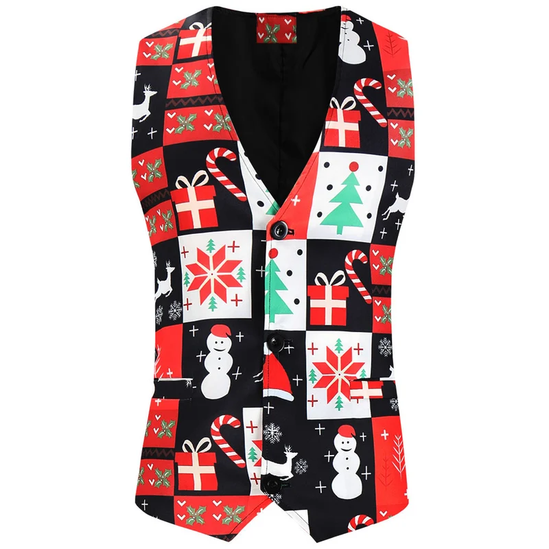 Herren Weihnachtliche Weste mit Santa-Alloverprint und tailliertem Schnitt Nord Taschen