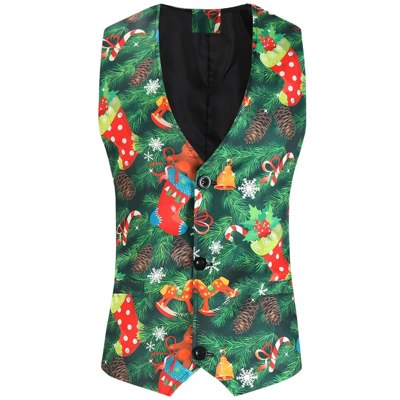 Herren Weihnachtliche Weste mit Santa-Alloverprint und tailliertem Schnitt Nord Taschen