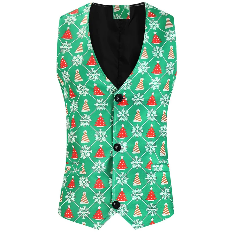 Herren Weihnachtliche Weste mit Santa-Alloverprint und tailliertem Schnitt Nord Taschen