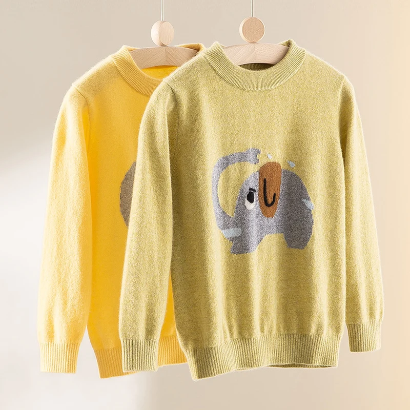 Damen Feinstrick-Pullover mit plüschiger Elefanten-Intarsia und Rippbündchen Nord Taschen