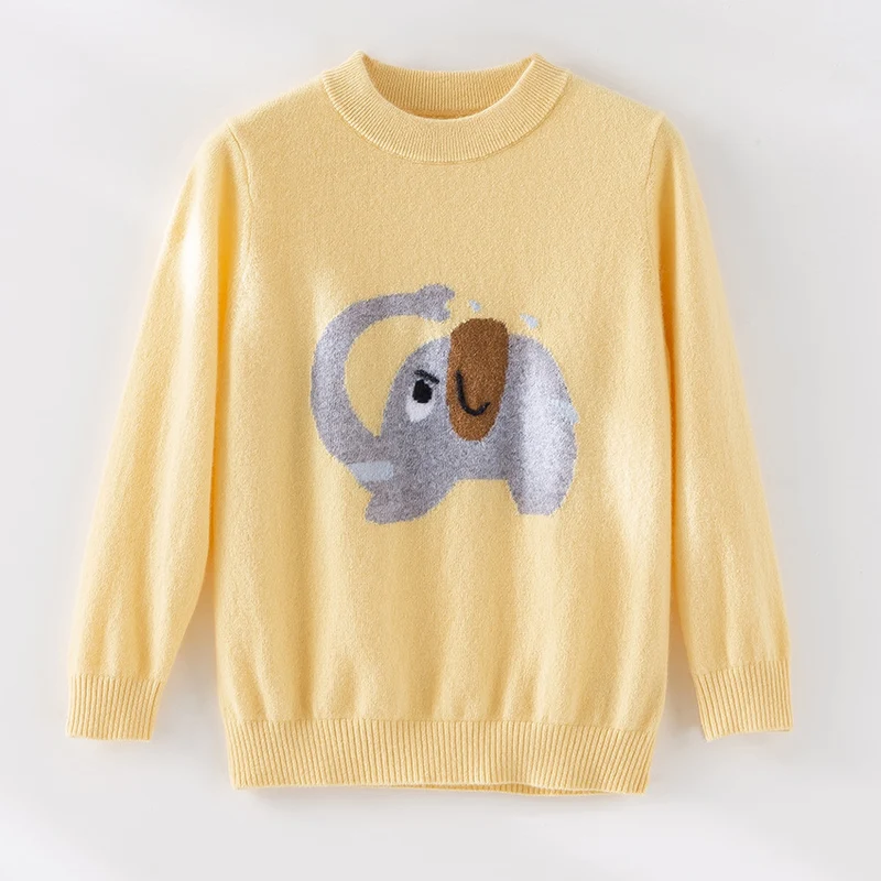Damen Feinstrick-Pullover mit plüschiger Elefanten-Intarsia und Rippbündchen Nord Taschen