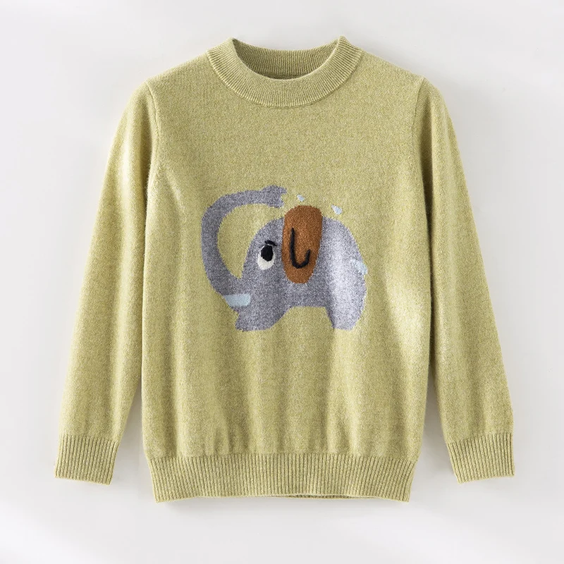 Damen Feinstrick-Pullover mit plüschiger Elefanten-Intarsia und Rippbündchen Nord Taschen