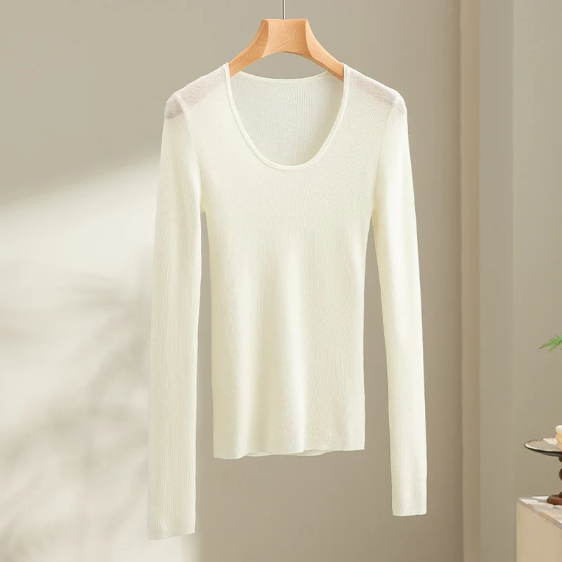 Damen Feinstrick-Langarmshirt mit tiefem U-Boot-Ausschnitt und feiner Rippstruktur Nord Taschen