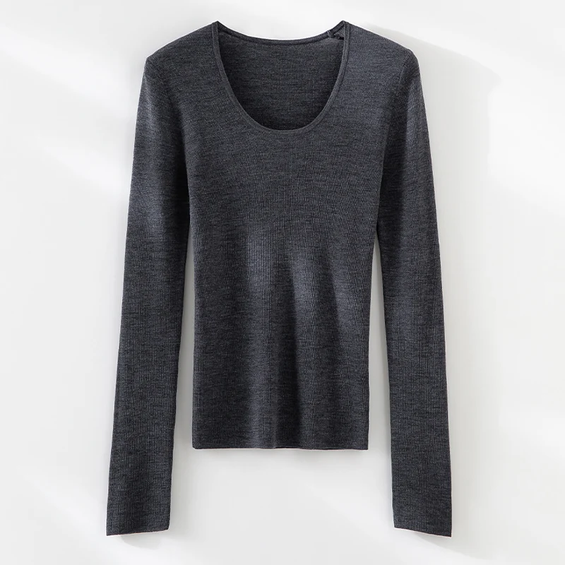 Damen Feinstrick-Langarmshirt mit tiefem U-Boot-Ausschnitt und feiner Rippstruktur Nord Taschen
