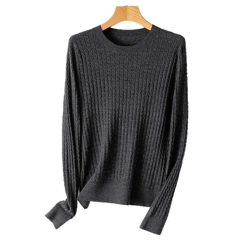 Damen Feiner Zopfstrick-Pullover mit Rundhalsausschnitt und gerippten Abschlüssen Nord Taschen