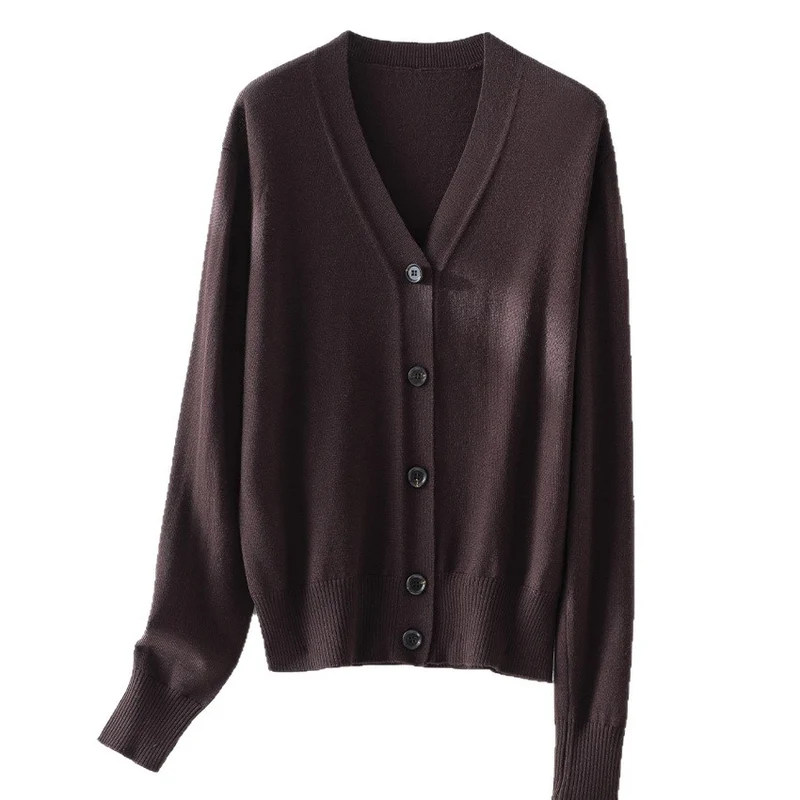Damen Feiner V-Ausschnitt Cardigan mit Knopfleiste und geripptem Saum Nord Taschen