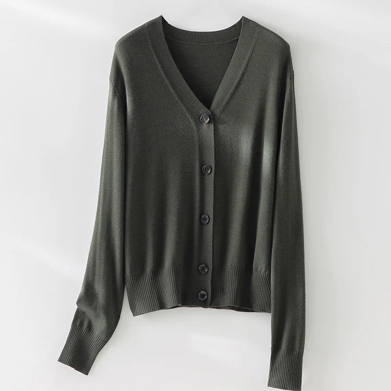 Damen Feiner V-Ausschnitt Cardigan mit Knopfleiste und geripptem Saum Nord Taschen