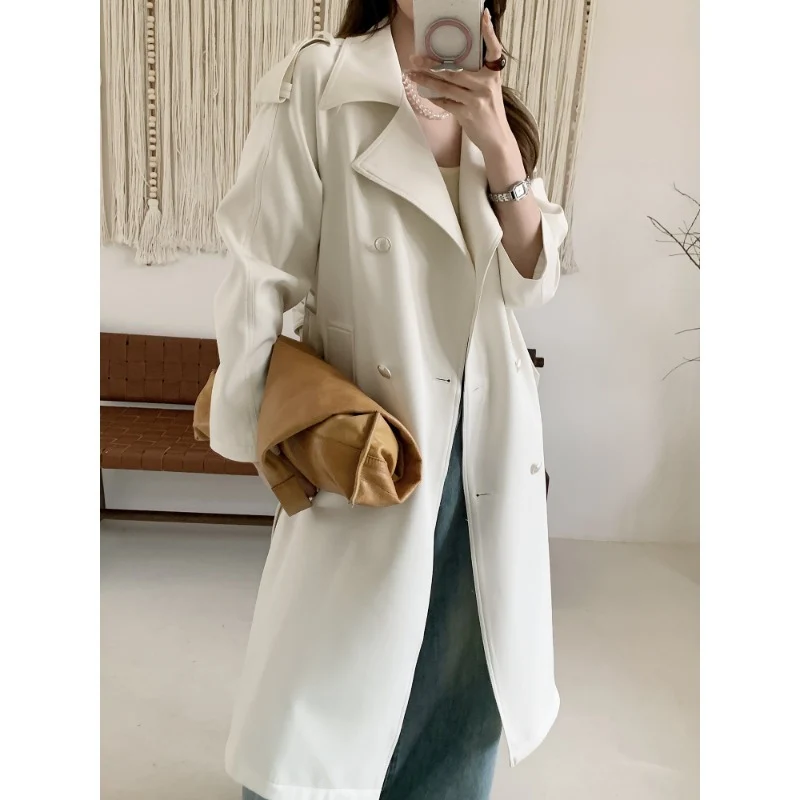 Damen Midilanger Trenchcoat mit Oversize-Schultern und Perlmuttknöpfen Nord Taschen